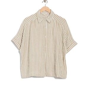 Max Studio
Women's Natural Stripe Short Sleeve Textured Button-Up Oversized Top